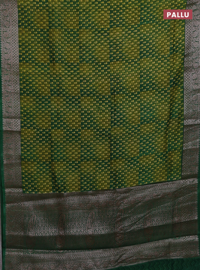 Chanderi silk cotton saree green with allover butta prints and banarasi style border