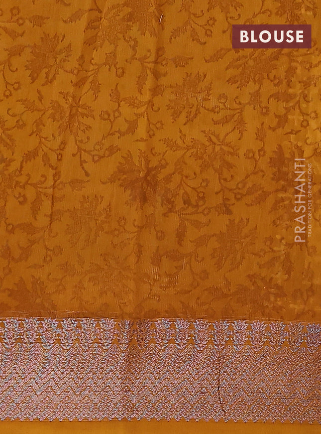 Chanderi silk cotton saree dark mustard with allover paisley butta prints and banarasi style border