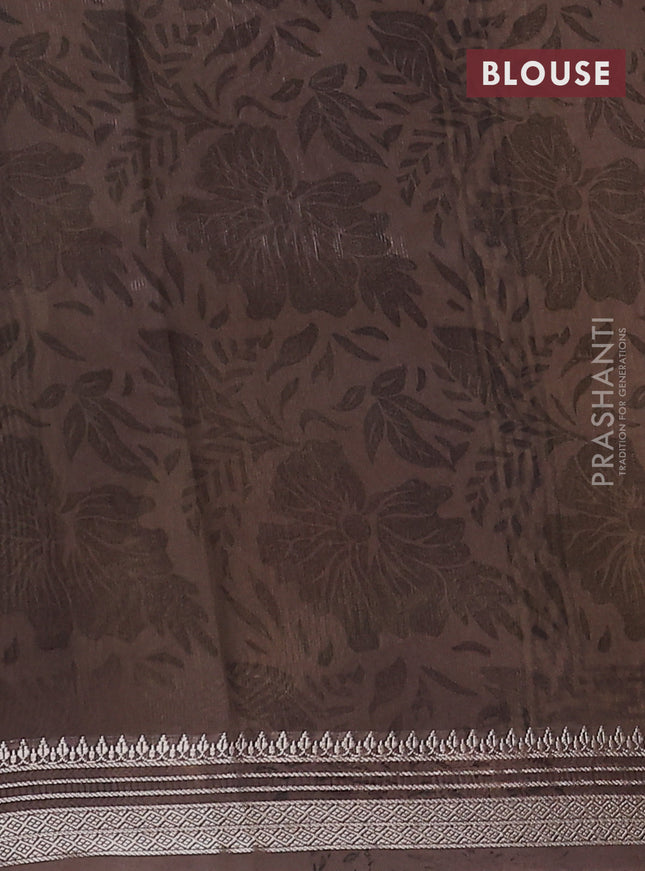 Chanderi silk cotton saree brown with allover prints and silver zari woven border