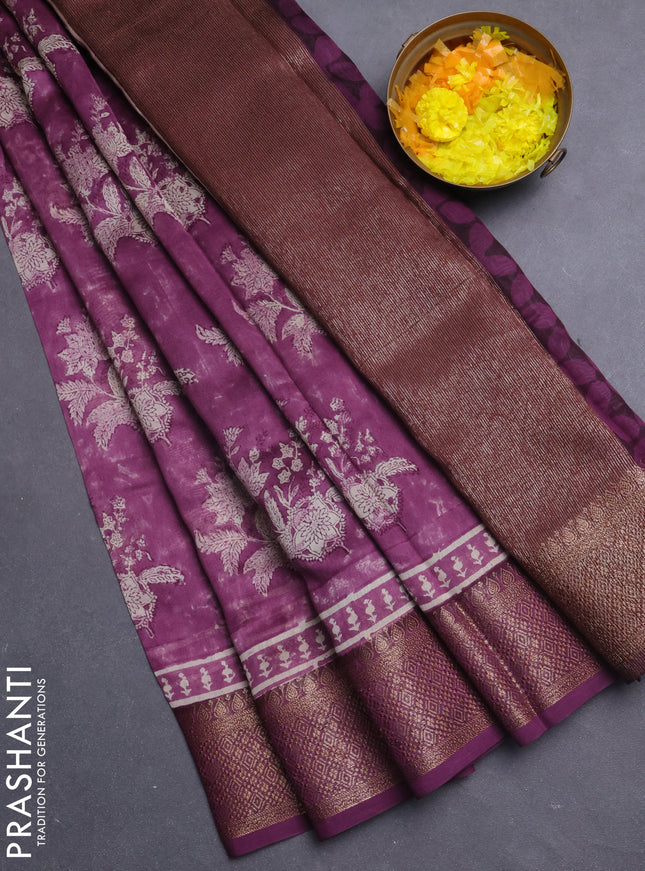 Chanderi silk cotton saree mauve pink with allover butta prints and banarasi style border