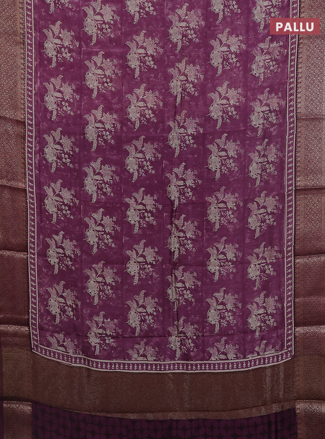 Chanderi silk cotton saree mauve pink with allover butta prints and banarasi style border