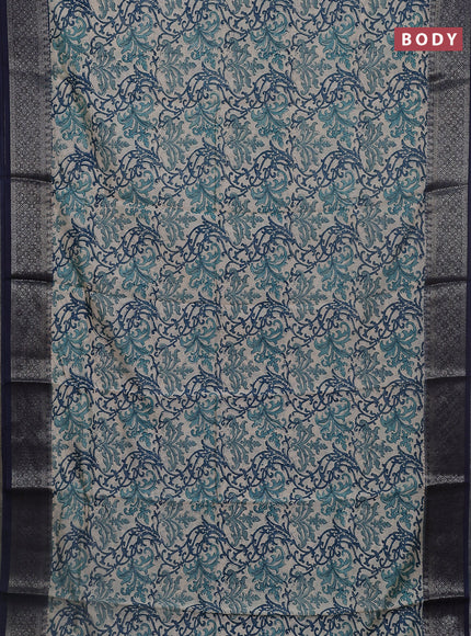 Chanderi silk cotton saree beige and navy blue with allover prints and banarasi style border