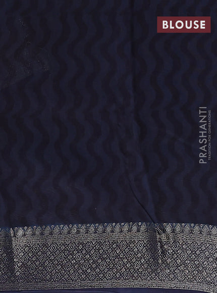 Chanderi silk cotton saree beige and navy blue with allover prints and banarasi style border