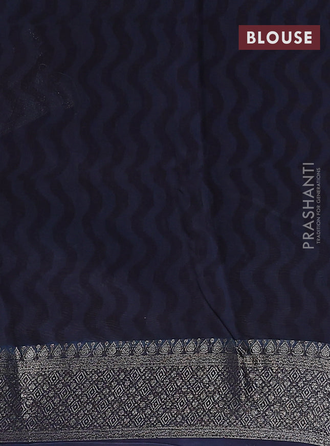 Chanderi silk cotton saree beige and navy blue with allover prints and banarasi style border