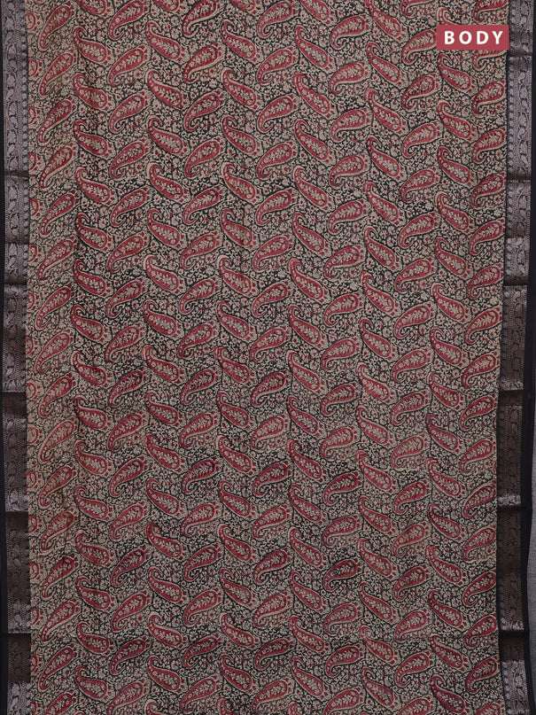 Chanderi silk cotton saree red and black with allover paisley prints and banarasi style border