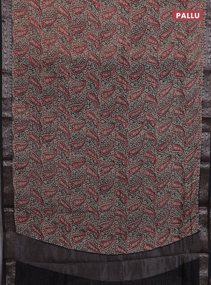 Chanderi silk cotton saree red and black with allover paisley prints and banarasi style border