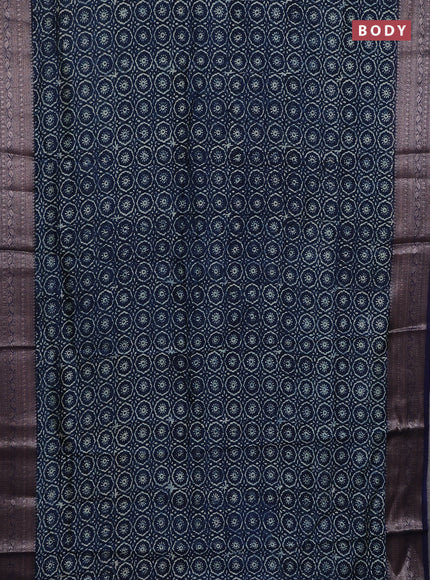 Chanderi silk cotton saree blue with allover prints and banarasi style border