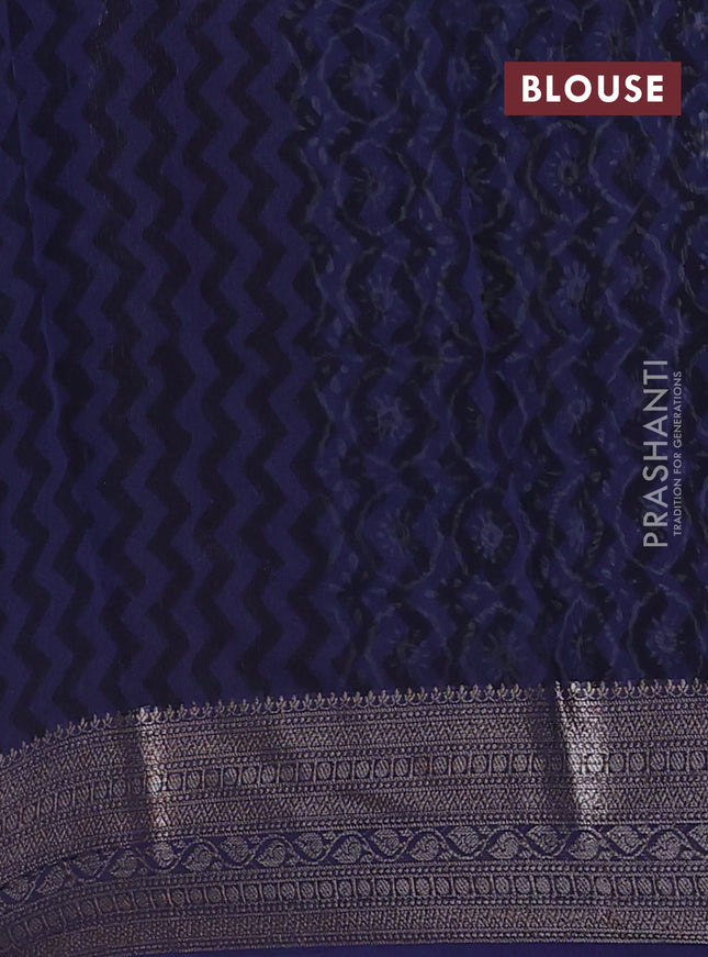 Chanderi silk cotton saree blue with allover prints and banarasi style border
