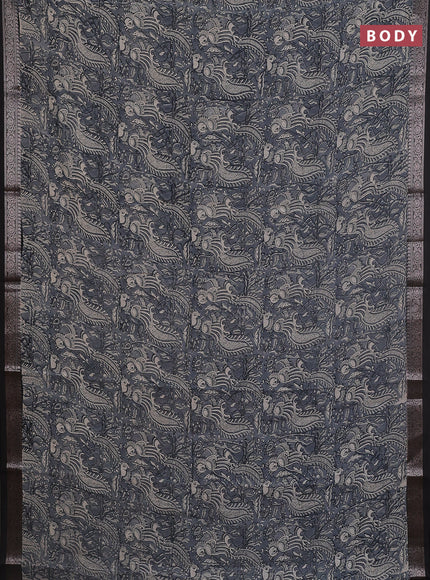 Chanderi silk cotton saree grey and black with allover kalamkari prints and banarasi style border