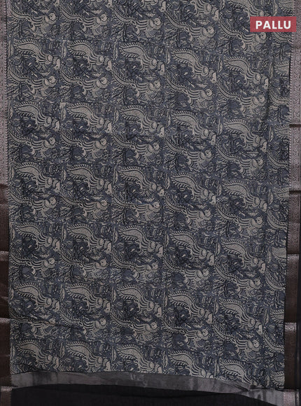 Chanderi silk cotton saree grey and black with allover kalamkari prints and banarasi style border