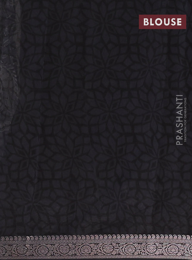 Chanderi silk cotton saree grey and black with allover kalamkari prints and banarasi style border