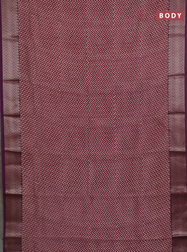 Chanderi silk cotton saree wine shade with allover zig zag prints and banarasi style border