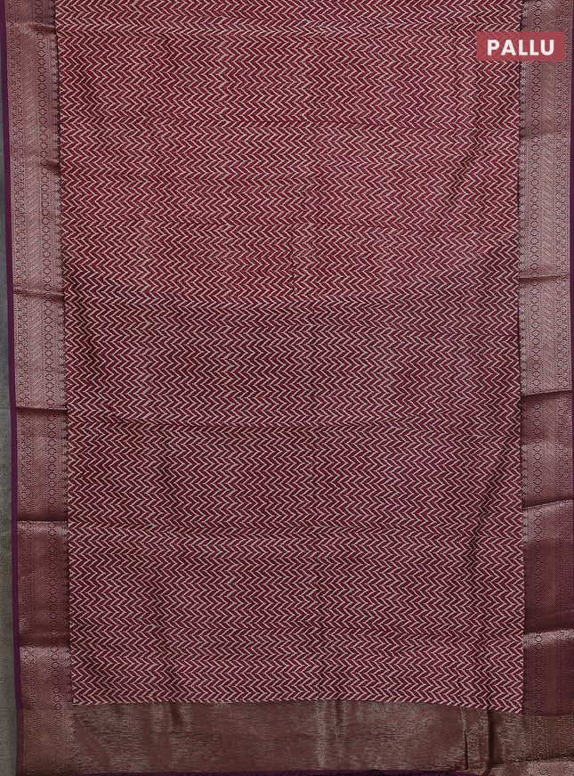 Chanderi silk cotton saree wine shade with allover zig zag prints and banarasi style border