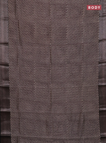 Chanderi silk cotton saree jamun shade and black with allover zig zag prints and banarasi style border