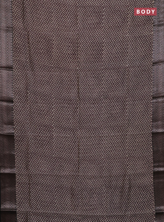 Chanderi silk cotton saree jamun shade and black with allover zig zag prints and banarasi style border