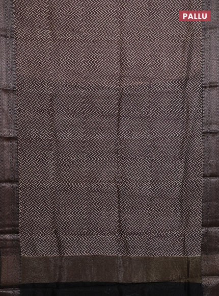 Chanderi silk cotton saree jamun shade and black with allover zig zag prints and banarasi style border