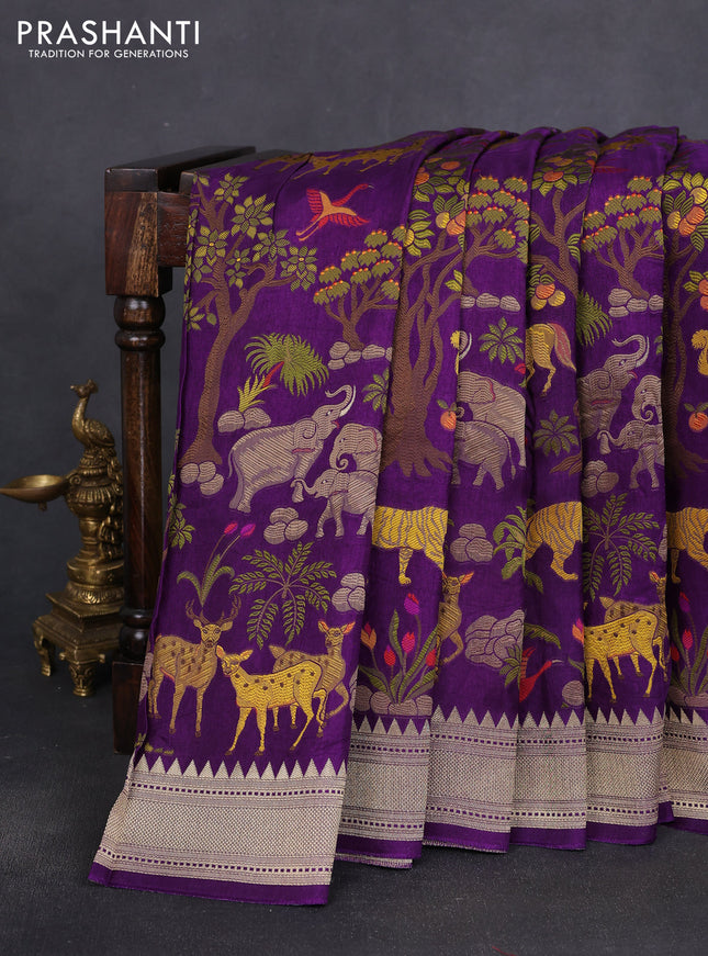 Dola silk saree violet with allover shikarga weaves and zari woven border