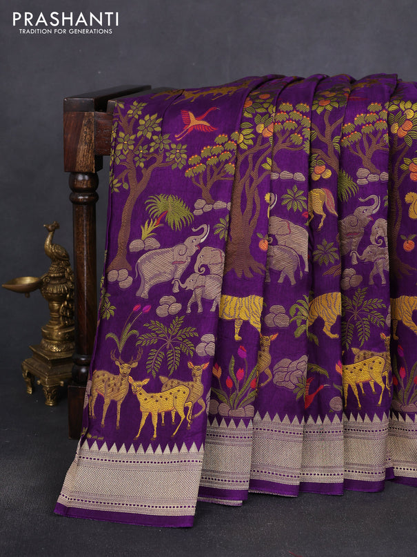 Dola silk saree violet with allover shikarga weaves and zari woven border