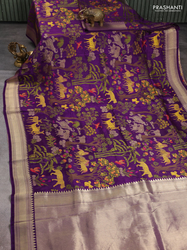 Dola silk saree violet with allover shikarga weaves and zari woven border