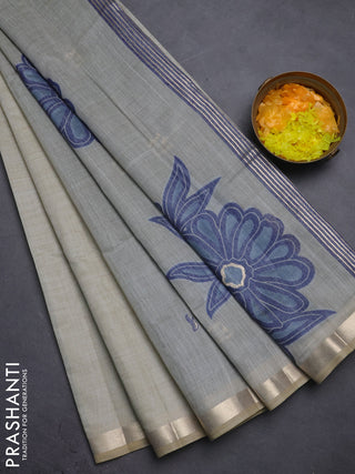 Jamdhani cotton saree beige and navy blue with thread woven buttas and thread weaving pallu