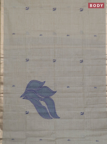Jamdhani cotton saree beige and navy blue with thread woven buttas and thread weaving pallu