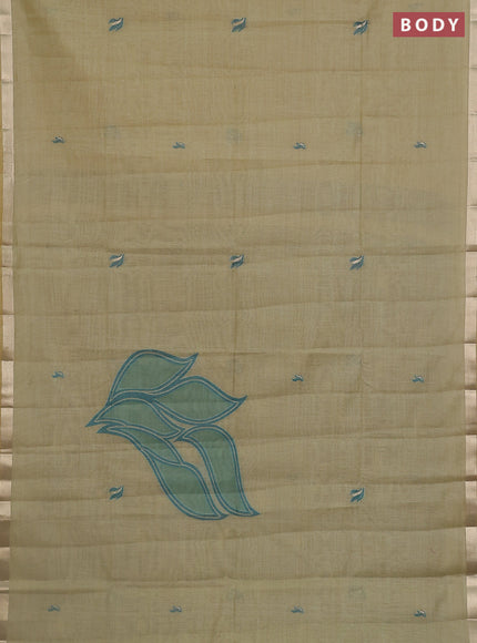 Jamdhani cotton saree light green with thread woven buttas and thread weaving pallu