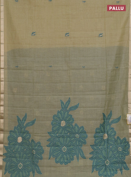 Jamdhani cotton saree light green with thread woven buttas and thread weaving pallu