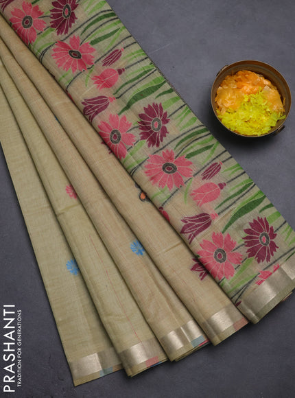 Jamdhani cotton saree pista green with thread woven buttas and thread weaving pallu