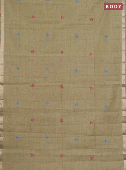 Jamdhani cotton saree pista green with thread woven buttas and thread weaving pallu