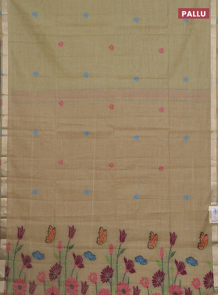 Jamdhani cotton saree pista green with thread woven buttas and thread weaving pallu