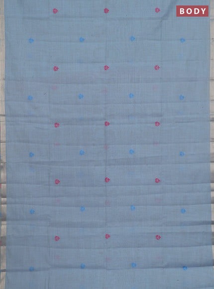 Jamdhani cotton saree pastel blue with thread woven buttas and thread weaving pallu