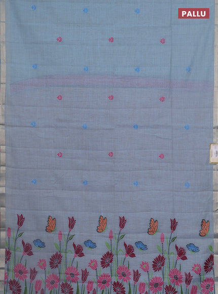 Jamdhani cotton saree pastel blue with thread woven buttas and thread weaving pallu