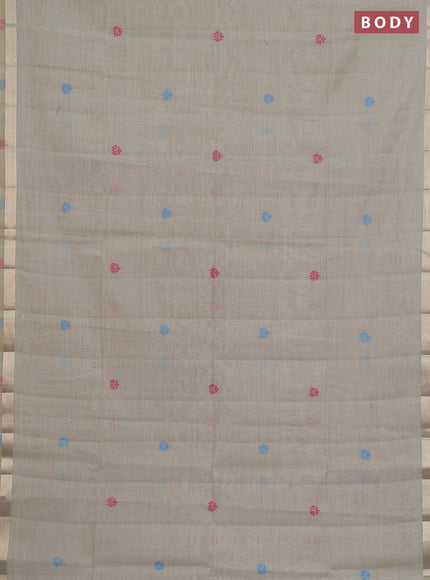 Jamdhani cotton saree greyish green shade with thread woven buttas and thread weaving pallu