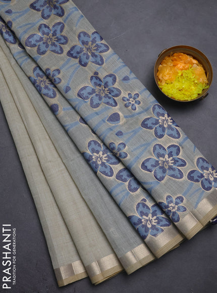 Jamdhani cotton saree blue shade and navy blue with thread & zari woven buttas and thread weaving pallu