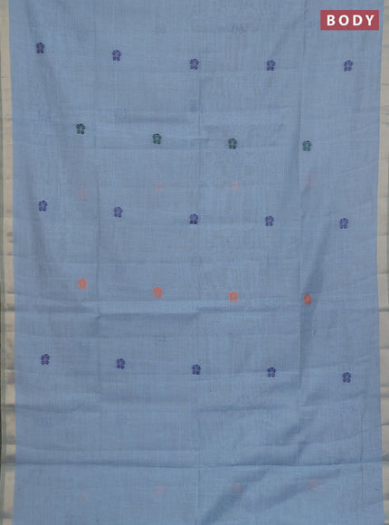 Jamdhani cotton saree blue  and navy blue with thread woven buttas and thread weaving pallu