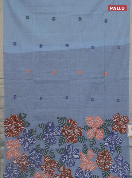 Jamdhani cotton saree blue  and navy blue with thread woven buttas and thread weaving pallu