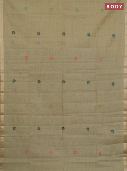Jamdhani cotton saree green with thread woven buttas and thread weaving pallu