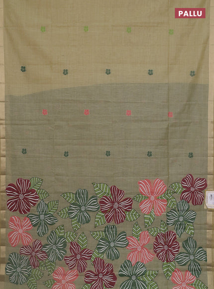 Jamdhani cotton saree green with thread woven buttas and thread weaving pallu