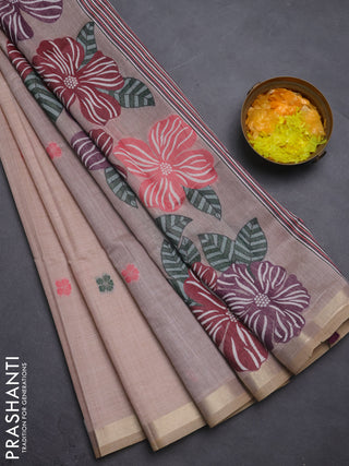 Jamdhani cotton saree sandal and wine shade with thread woven buttas and thread weaving pallu