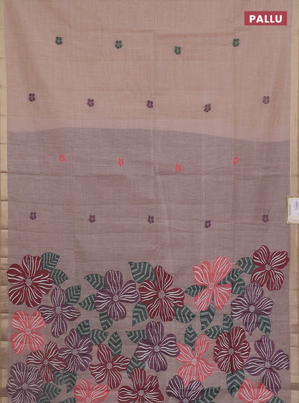 Jamdhani cotton saree sandal and wine shade with thread woven buttas and thread weaving pallu