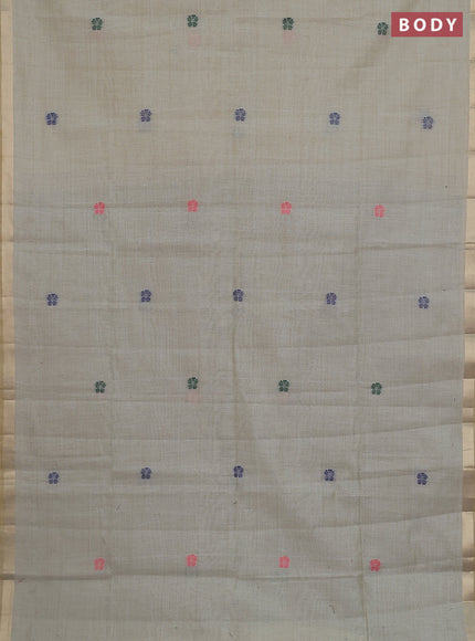 Jamdhani cotton saree sandal and navy blue with thread woven buttas and thread weaving pallu