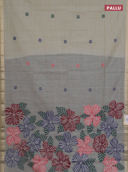Jamdhani cotton saree sandal and navy blue with thread woven buttas and thread weaving pallu