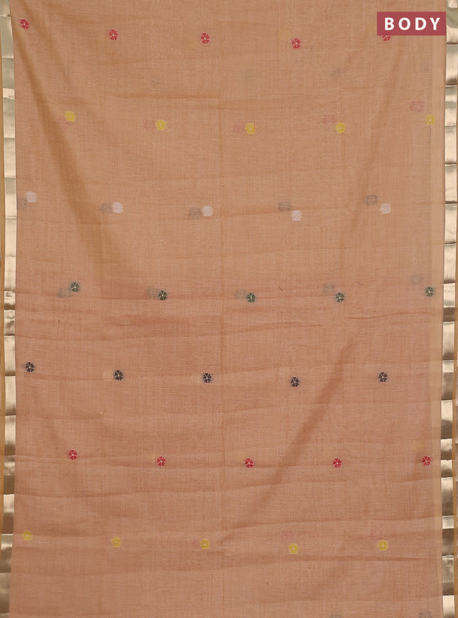 Jamdhani cotton saree peach orange with thread woven buttas and thread weaving pallu