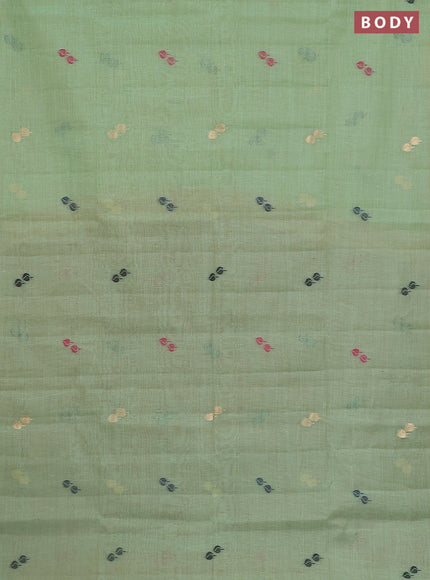 Jamdhani cotton saree pista green and pink with thread woven buttas and pichwai pallu