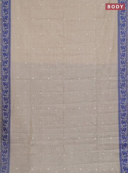 Jamdhani cotton saree beige and navy blue with thread & zari woven buttas and thread weaving pallu