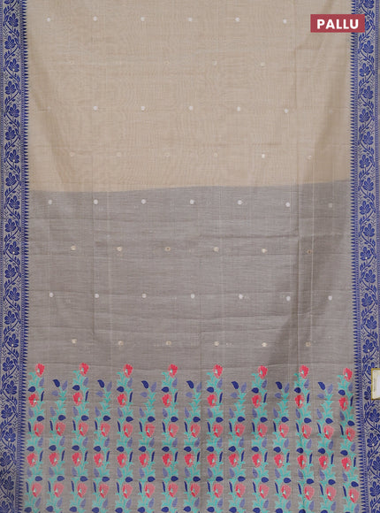 Jamdhani cotton saree beige and navy blue with thread & zari woven buttas and thread weaving pallu