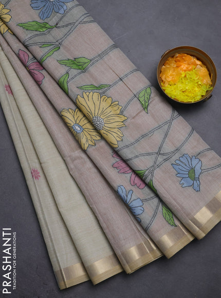 Jamdhani cotton saree beige and wine shade with thread woven buttas and thread weaving pallu