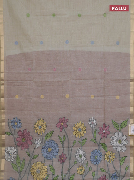 Jamdhani cotton saree beige and wine shade with thread woven buttas and thread weaving pallu