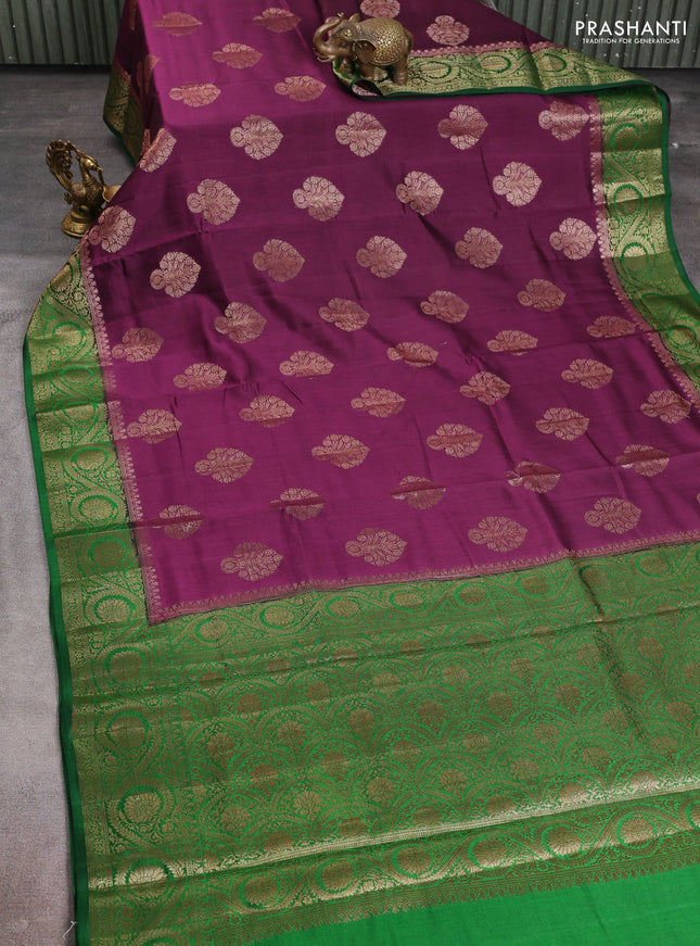 Chiniya silk saree purple and green with thread & zari woven floral buttas and woven border