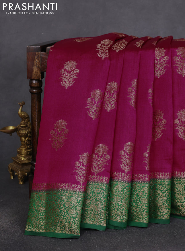 Chiniya silk saree magenta pink and green with thread & zari woven floral buttas and woven border